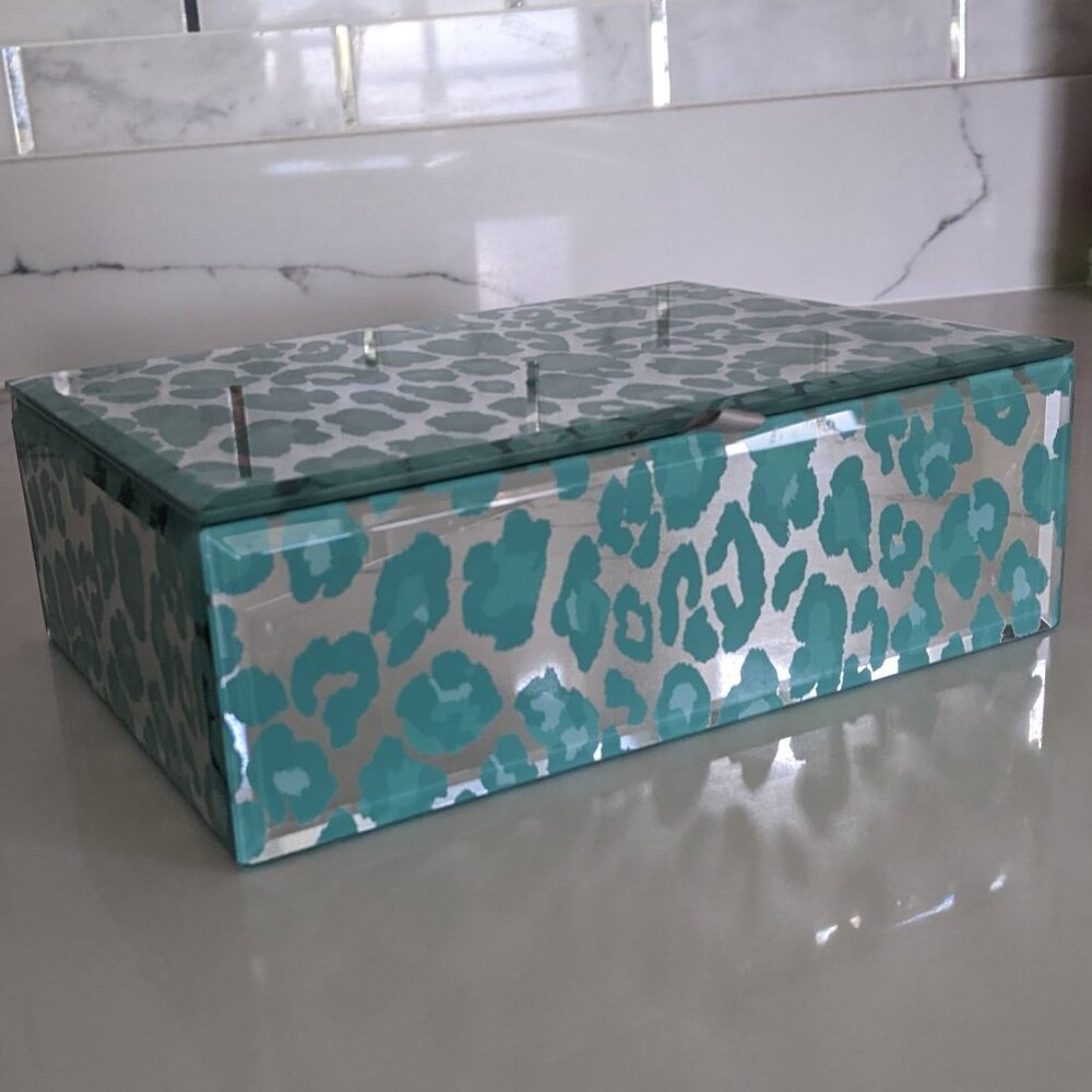 Kensie Home Teal animal print Storage Box Case Lined Glam 8”x 6"x2.75”